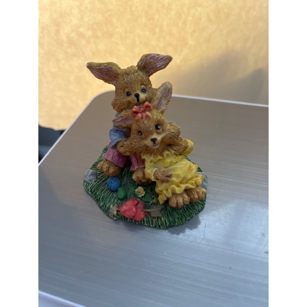 Vintage Bunny Rabbit Figurine Resin Easter Spring Decor Blue Yellow 2.5 Inch